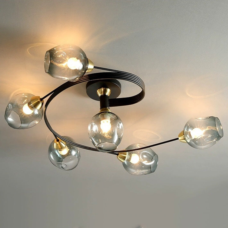 Valentina Flush Mount Ceiling Light, Glass, Black/Gold, Dining Room - Lamp Copper