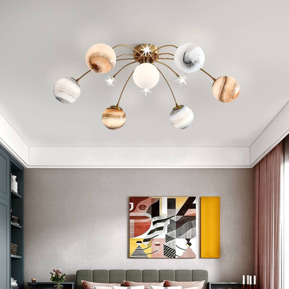Aria Modern Planet Flush Mount Ceiling Light, Living Room - Lamp Copper