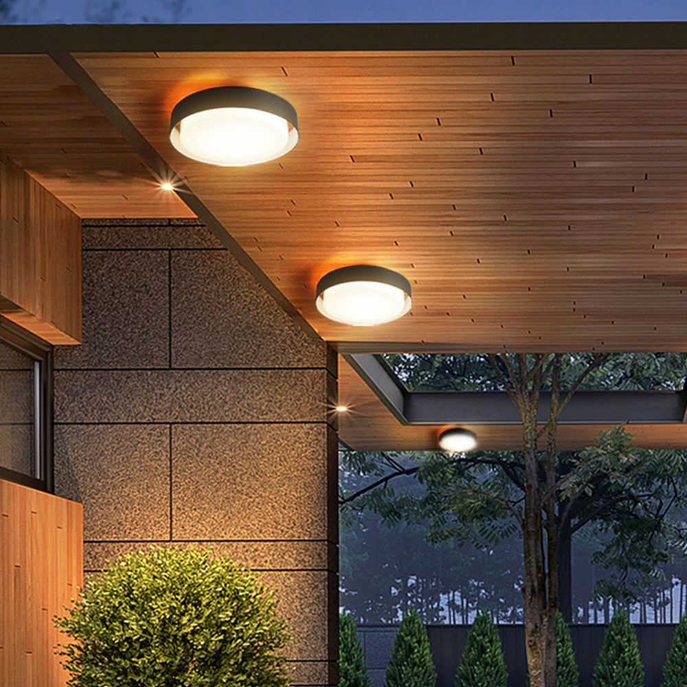 Ray Modern Round Flush Mount Ceiling Light, Metal/Acrylic, White/Black - Lamp Copper