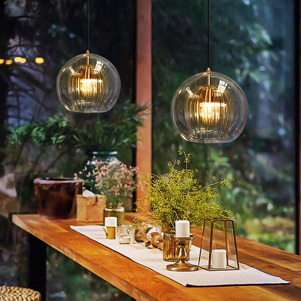 June Glass Globe Pendant Light Clear &Amber - Lamp Copper