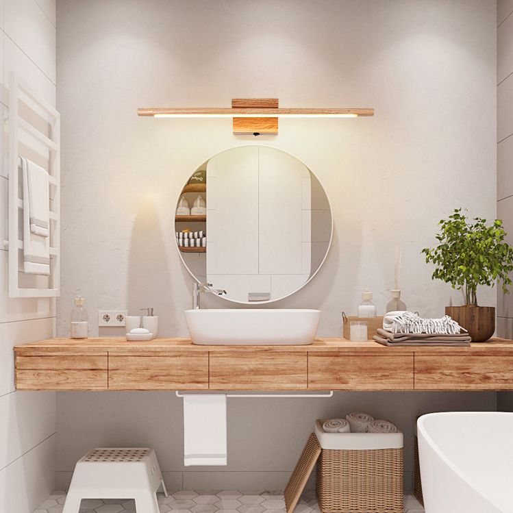 Muto Nature Wood Linear Mirror Front Vanity Wall Lamp - Lamp Copper