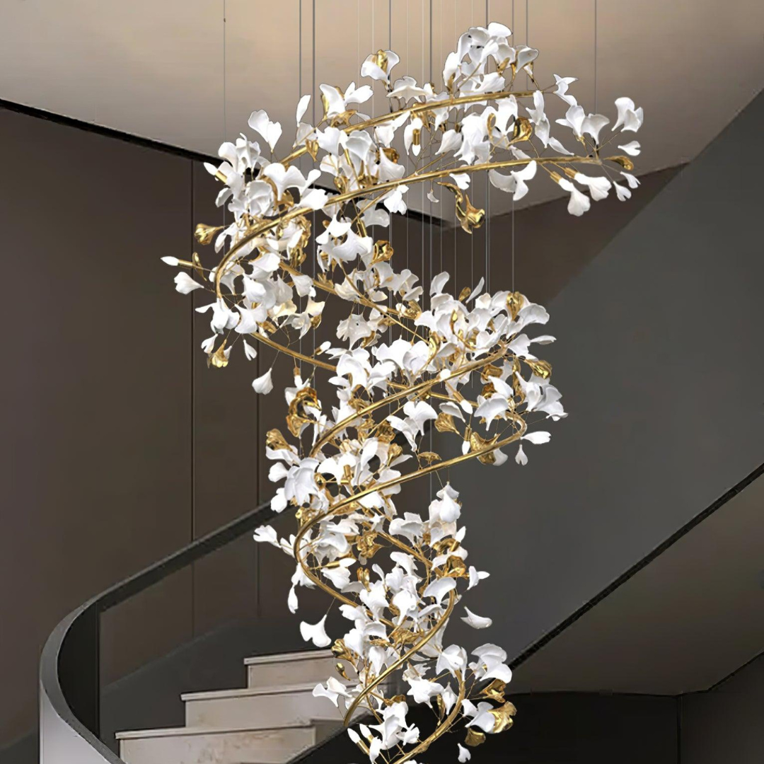 Olivia Modern Gold Staircase Chandelier, Metal & Ceramic - Lamp Copper