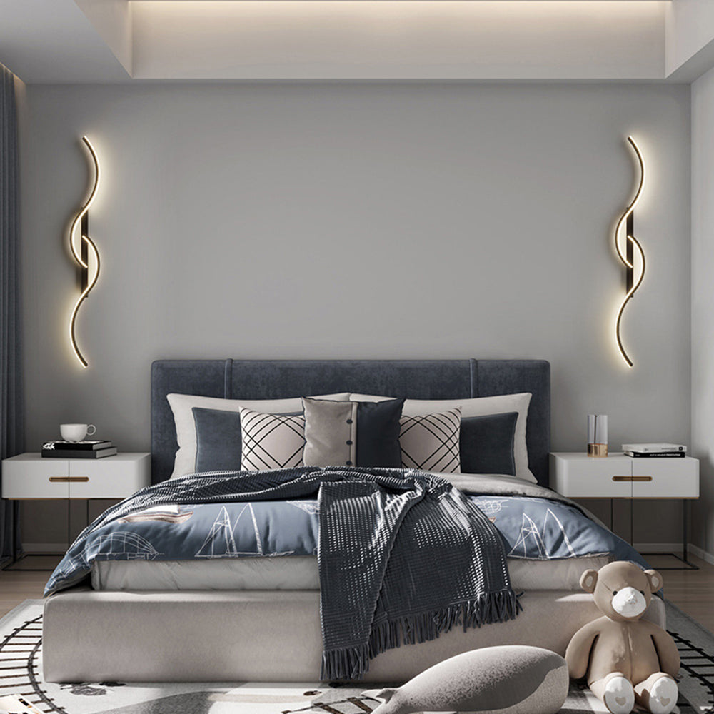 Lumor Modern Linear Wave Bedroom Wall Lamp, Black/Gold - Lamp Copper