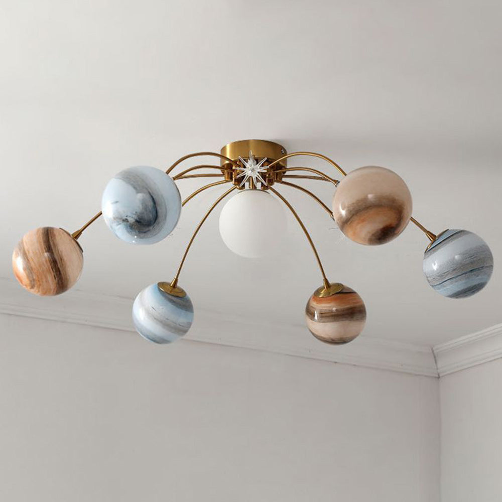 Aria Modern Planet Flush Mount Ceiling Light, Living Room - Lamp Copper