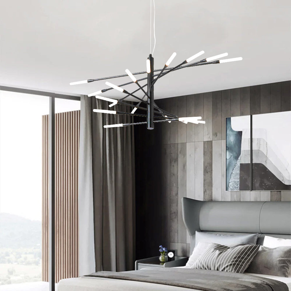 Arisha Modern Chandelier Rotating Fireworks, Black/Gold, Living Room/Art Gallery - Lamp Copper