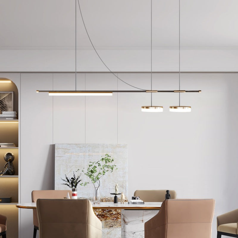 Aria Modern Long LED Pendant Light Black Metal Dining Room - Lamp Copper