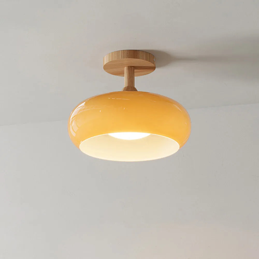 Valentina Flush Mount Ceiling Light Cup Minimalist Wood/Glass White/Orange - Lamp Copper