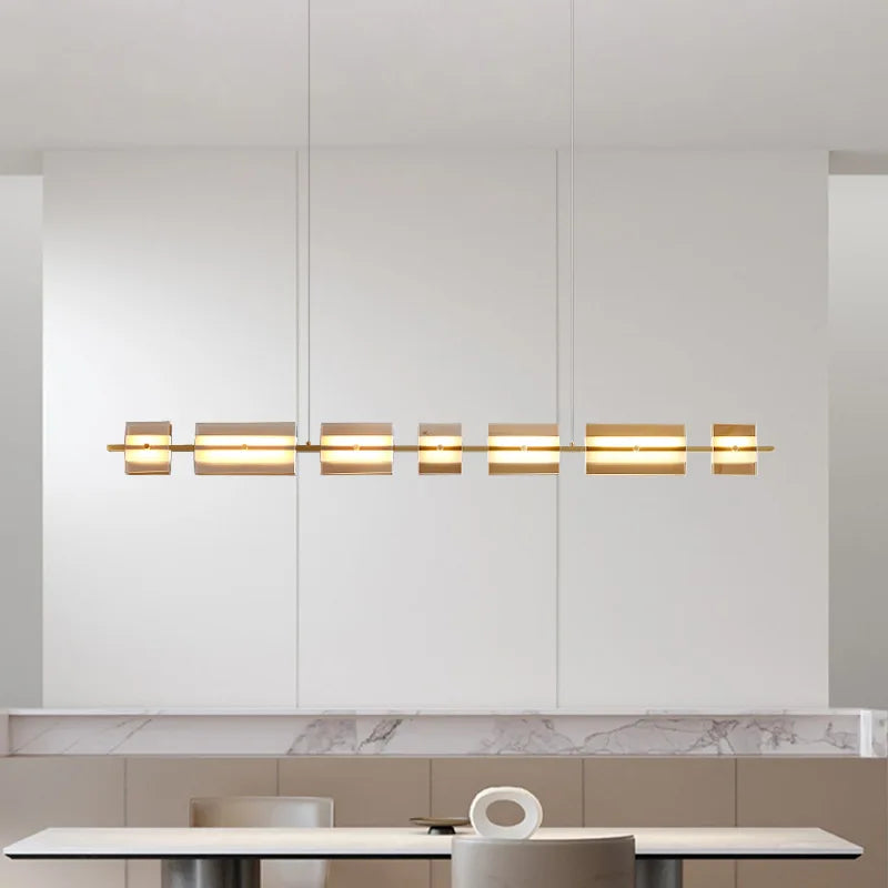 Arisha Modern Nordic Linear Copper/Glass Pendant Light, Brass/Black - Lamp Copper