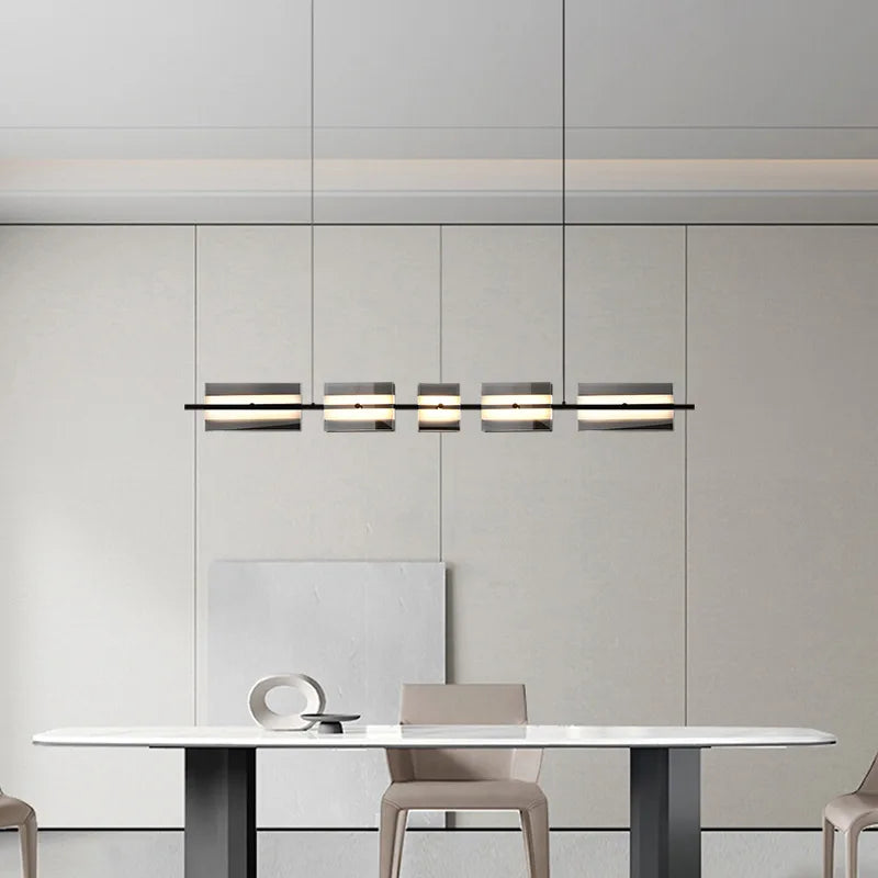 Arisha Modern Nordic Linear Copper/Glass Pendant Light, Brass/Black - Lamp Copper