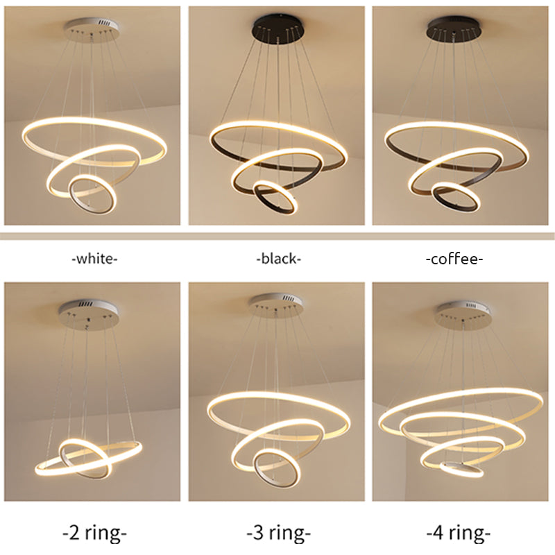 Zin Modern Ring Pendant Light, 2/3/4 Rings - Lamp Copper