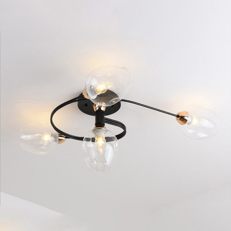 Valentina Flush Mount Ceiling Light, Glass, Black/Gold, Dining Room - Lamp Copper