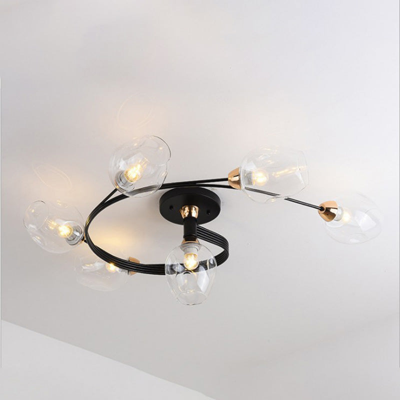 Valentina Flush Mount Ceiling Light, Glass, Black/Gold, Dining Room - Lamp Copper
