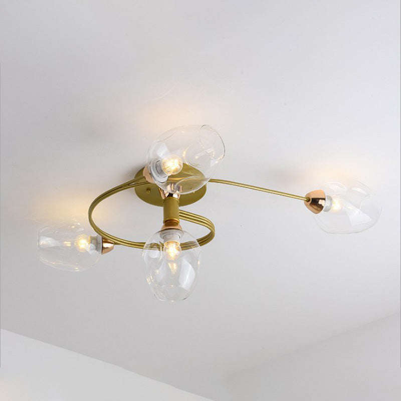 Valentina Flush Mount Ceiling Light, Glass, Black/Gold, Dining Room - Lamp Copper