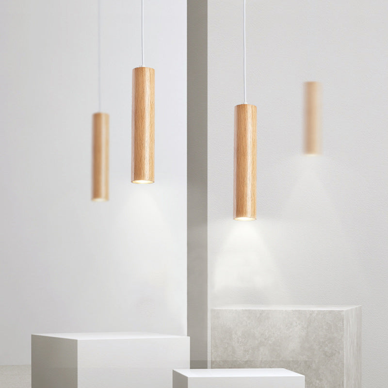 Muto Cylindrical Wood Pendant Light, for Bedroom & Kitchen Island - Lamp Copper