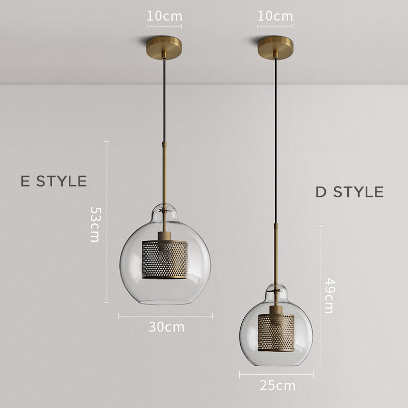 Hessa Contemporary Golden Pendant Light, Glass, Globe/Cylindric - Lamp Copper
