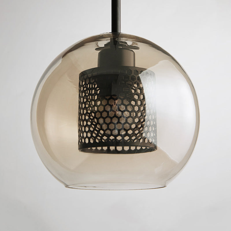 Hessa Contemporary Golden Pendant Light, Glass, Globe/Cylindric - Lamp Copper