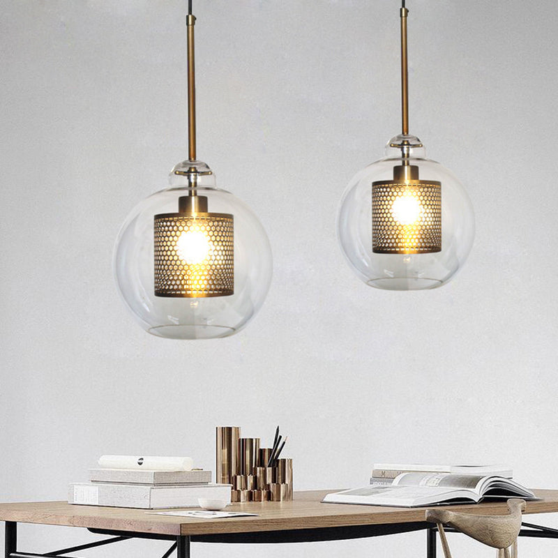 Hessa Contemporary Golden Pendant Light, Glass, Globe/Cylindric - Lamp Copper