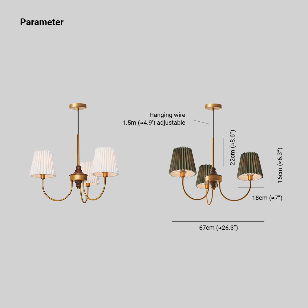 Silva Modern Retro Fabric Chandelier, White/Green - Lamp Copper