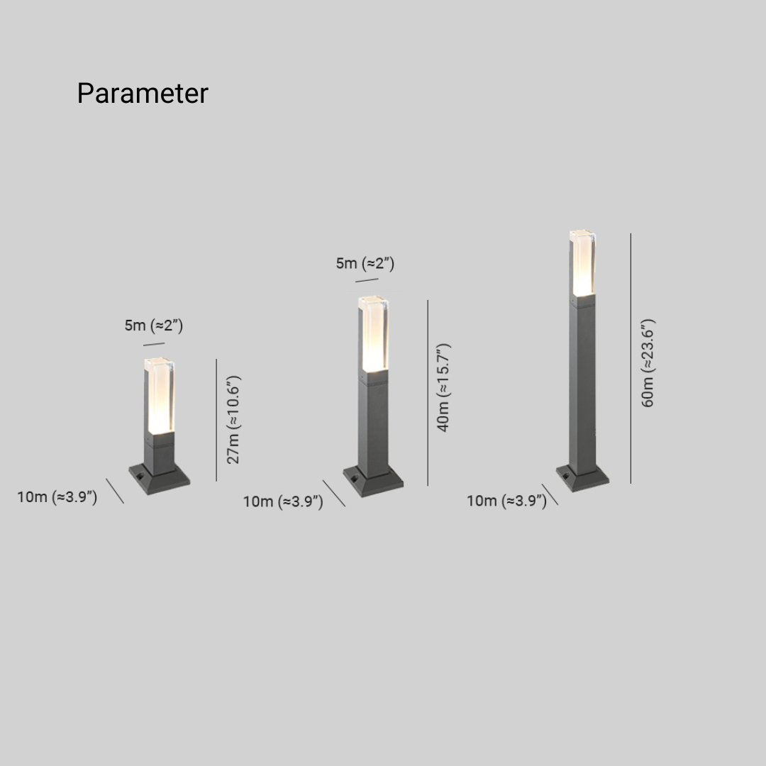 Ray Modern Rectangular Column Solar Outdoor Path Light, Black - Lamp Copper