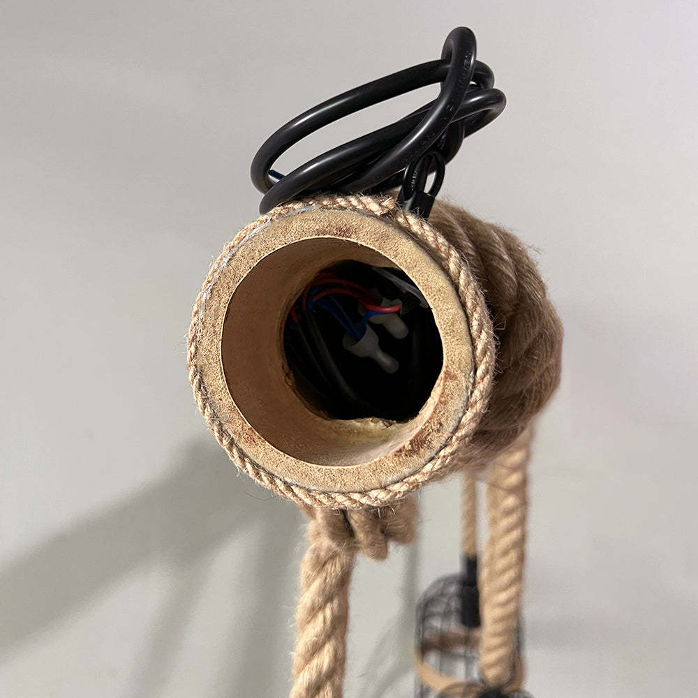 Silva Vintage 3 Heads Wood Rope Pendant Light - Lamp Copper
