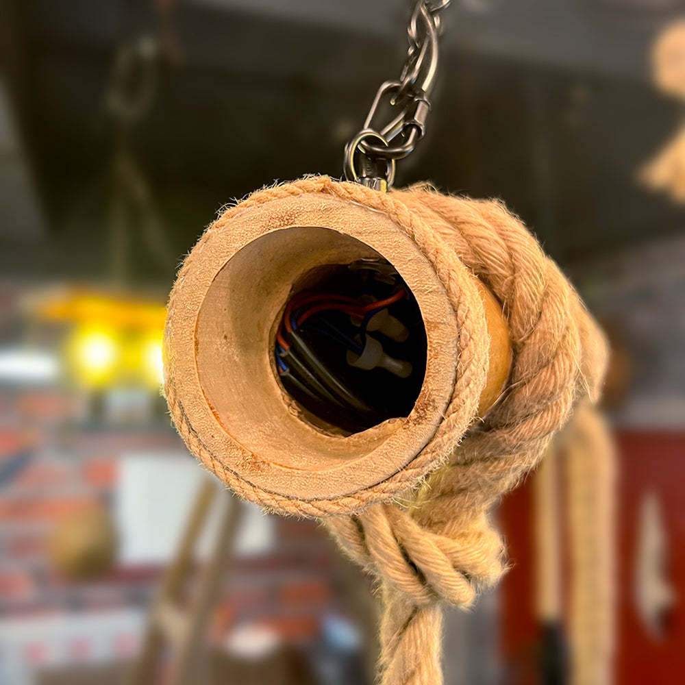 Silva Vintage 3 Heads Wood Rope Pendant Light - Lamp Copper