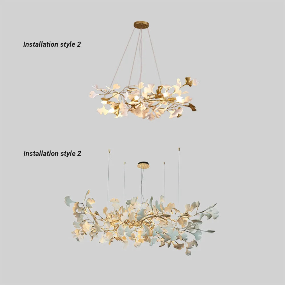 Olivia Luxury Ceramic Chandelier Large Foyer, Gingko leaf, Living Room - Lamp Copper