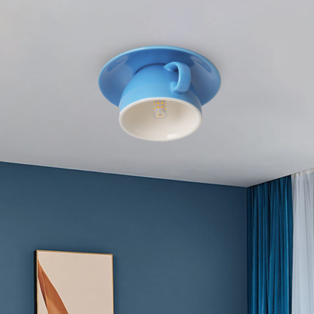 Aria Modern Coffee Cups Ceramic Flush Ceiling Lighting - Lamp Copper