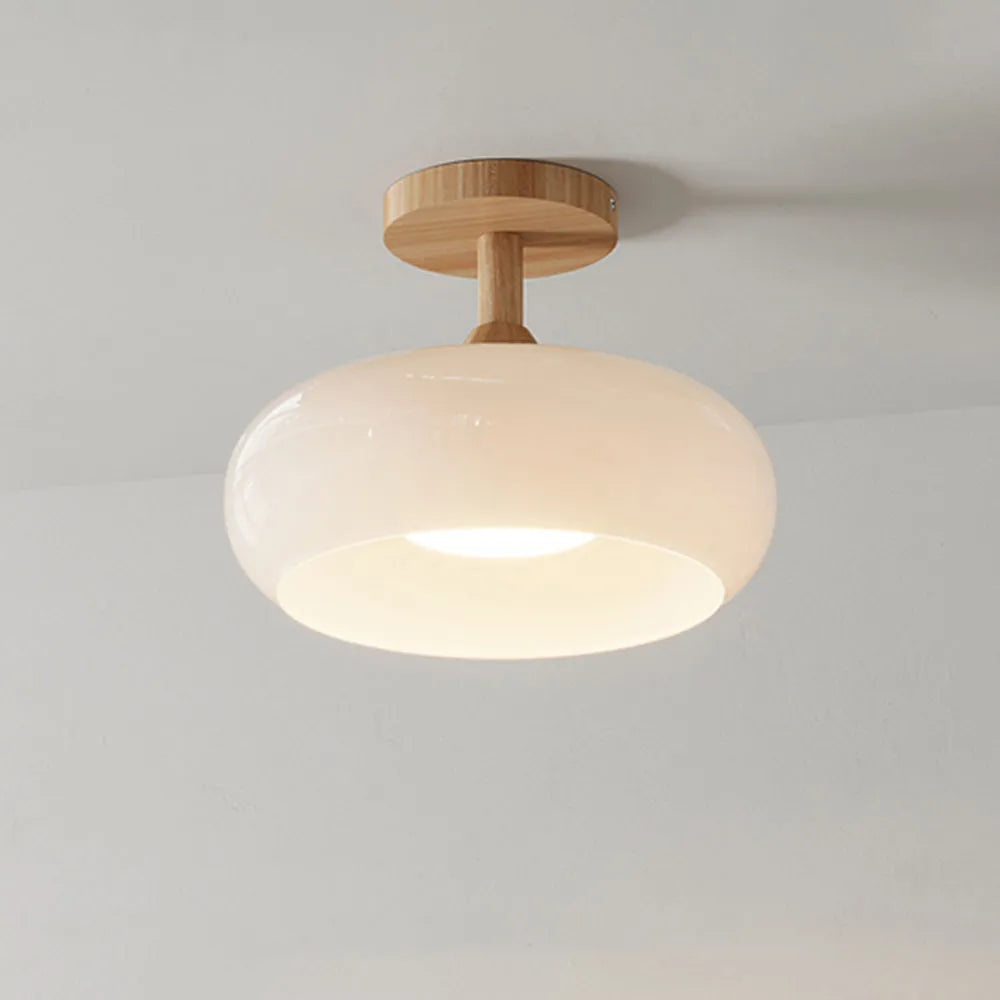 Valentina Flush Mount Ceiling Light Cup Minimalist Wood/Glass White/Orange - Lamp Copper