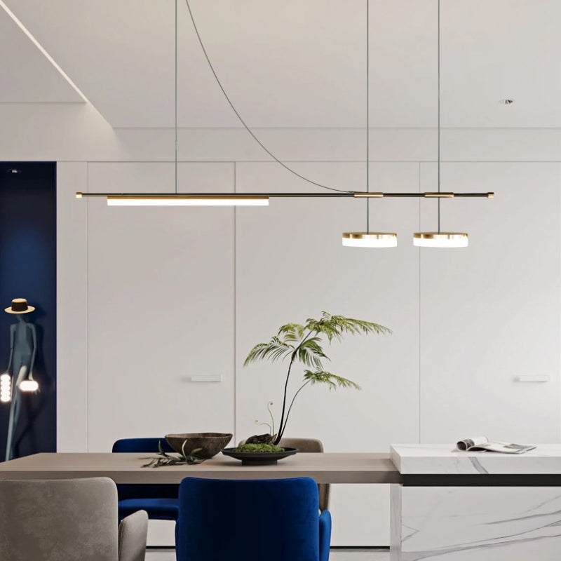 Aria Modern Long LED Pendant Light Black Metal Dining Room - Lamp Copper