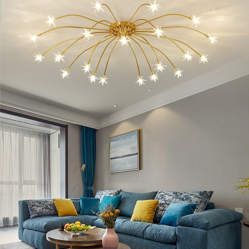 Arisha Art Deco Starry Flush Mount Ceiling Light - Lamp Copper
