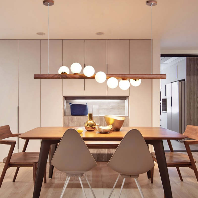 Valentina Glass Bubble Pendant Light Wood/Walnut - Lamp Copper