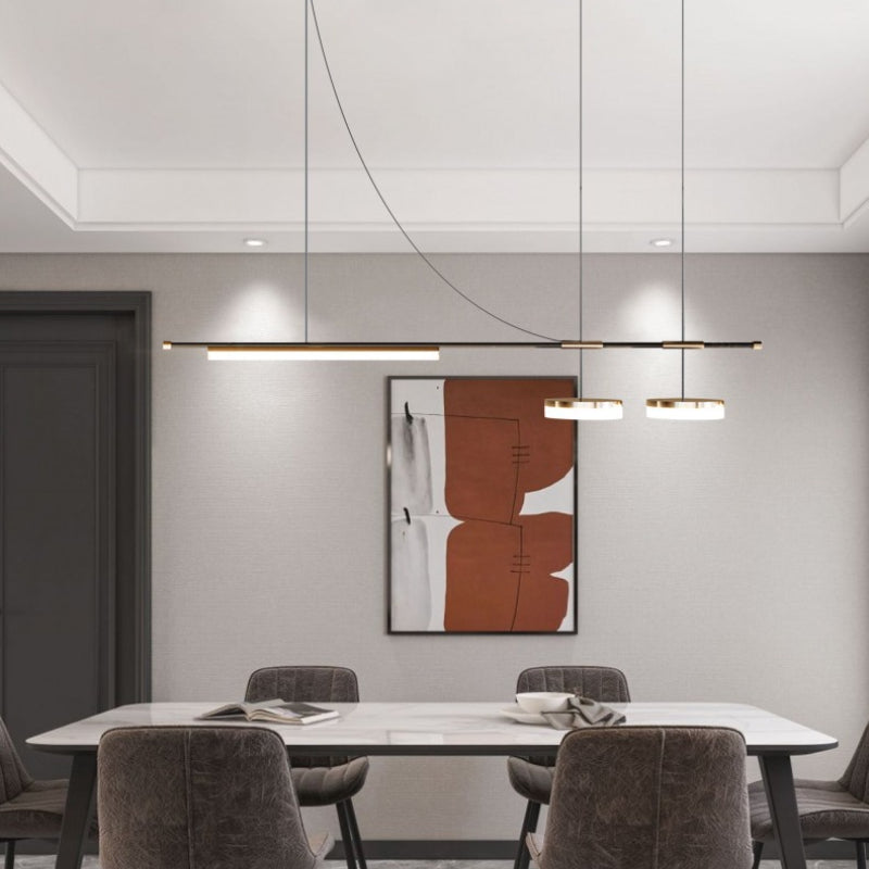 Aria Modern Long LED Pendant Light Black Metal Dining Room - Lamp Copper
