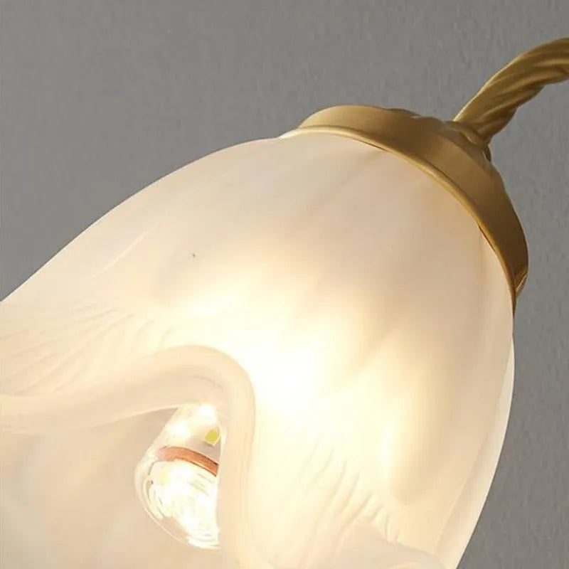 Arisha Retro LED Indoor Wall Lamp Gold Glass Flower-shaped Design Bedroom - Lamp Copper