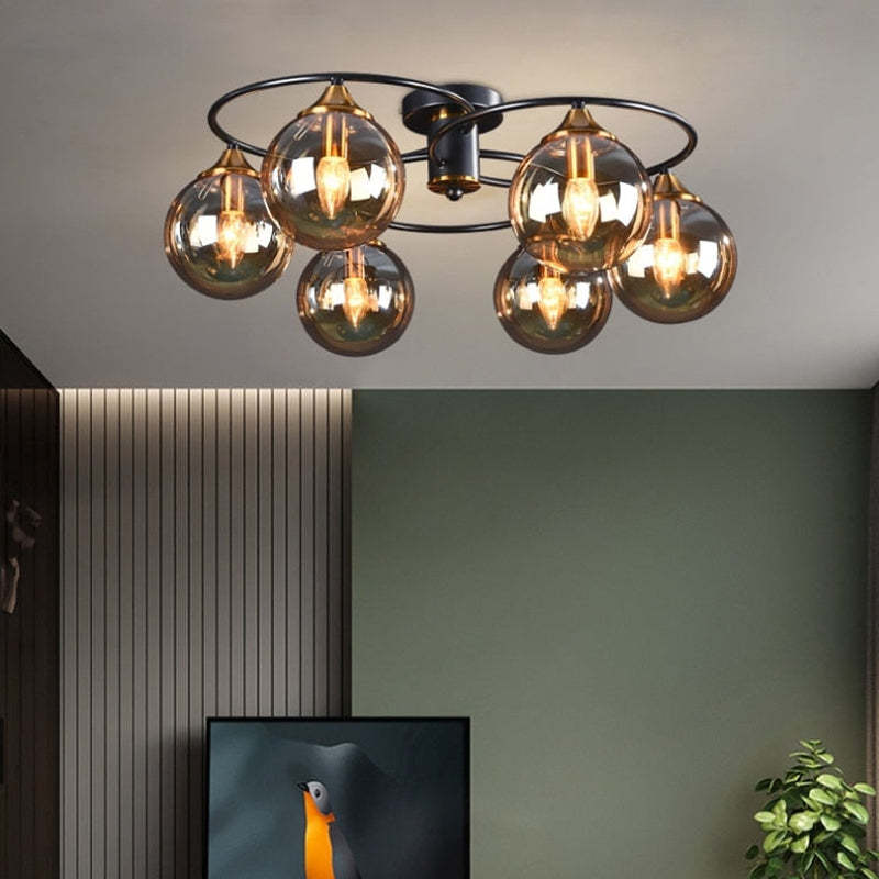 Valentina Nordic Bubble Glass Ceiling Light, Gray/Amber - Lamp Copper