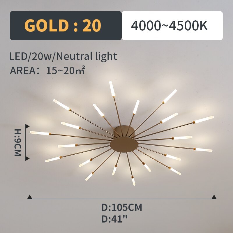 Wesley Flush-Mount Ceiling Light Fireworks, Black/Gold - Lamp Copper