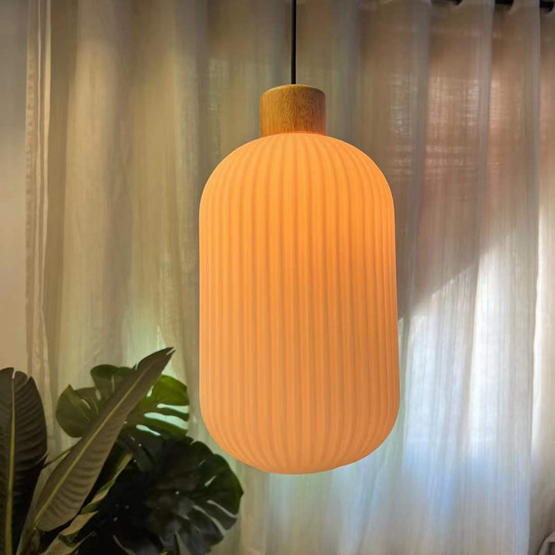 Muto Modern Wood/Glass Pendant Light, White - Lamp Copper