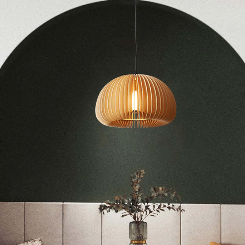 Muto Pumpkin Pendant Light, Wood - Lamp Copper
