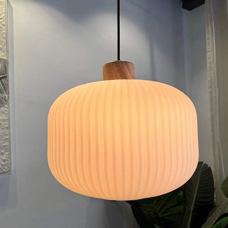 Muto Modern Wood/Glass Pendant Light, White - Lamp Copper