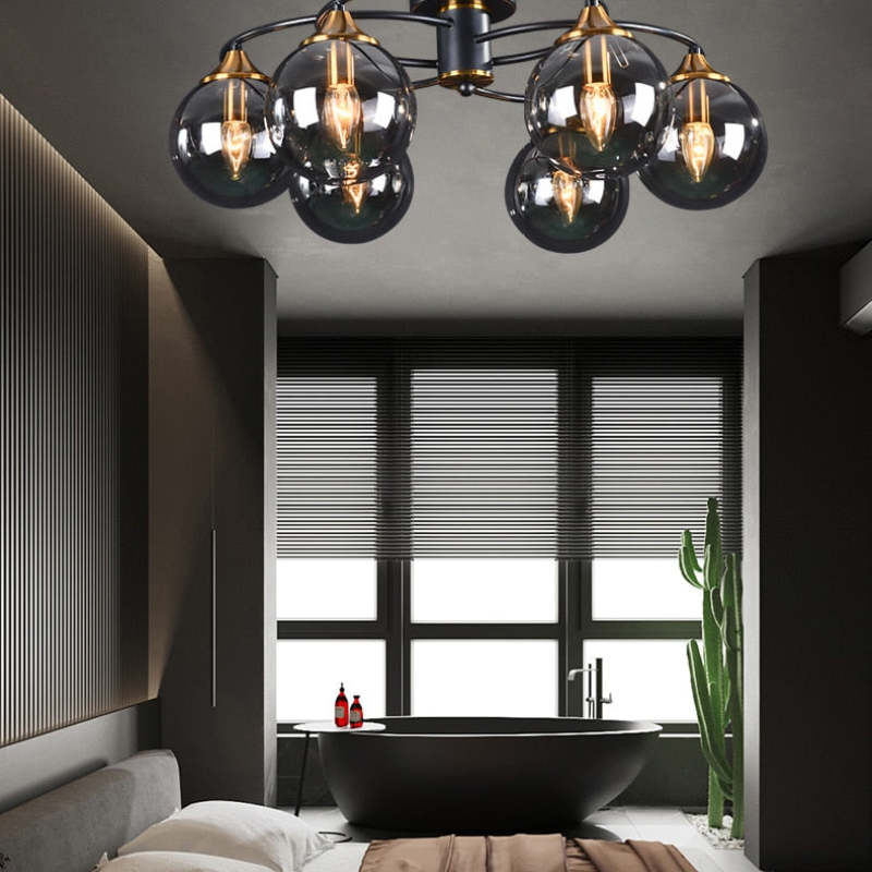 Valentina Nordic Bubble Glass Ceiling Light, Gray/Amber - Lamp Copper