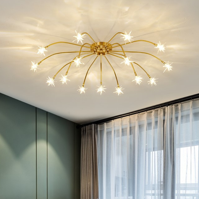 Arisha Art Deco Starry Flush Mount Ceiling Light - Lamp Copper