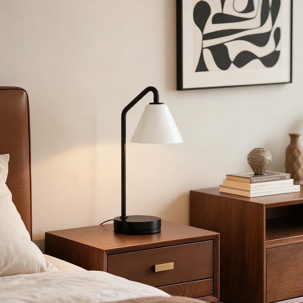 Cone Table Lamp Modern Milk Glass Desk