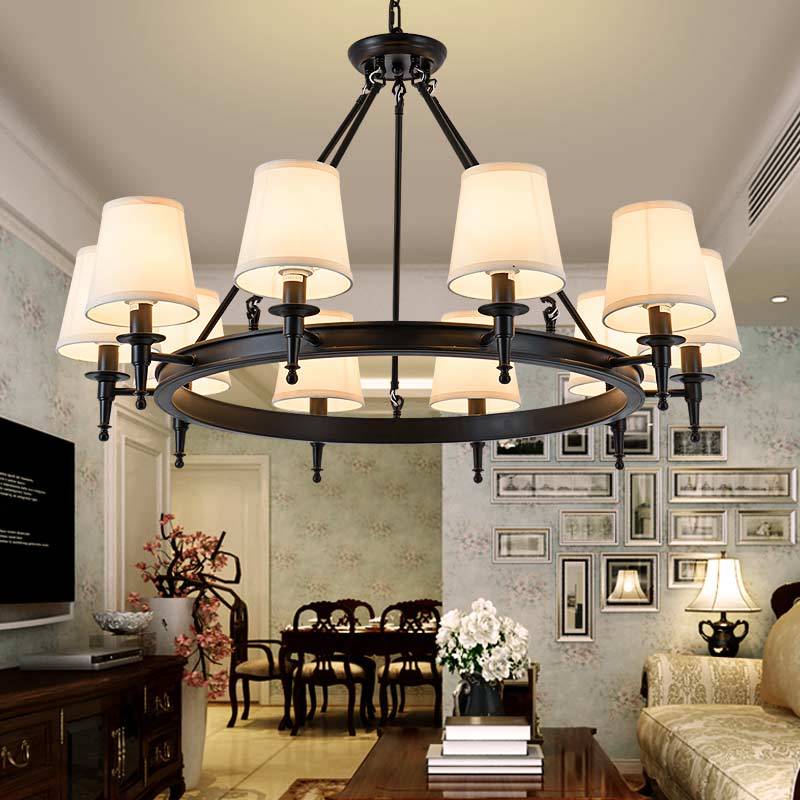 Silva vintage Ring Metal/Fabric Chandelier, Black/Copper - Lamp Copper