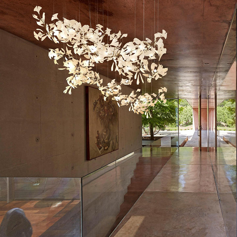 Olivia Luxury Ceramic Chandelier Large Foyer, Gingko leaf, Living Room - Lamp Copper