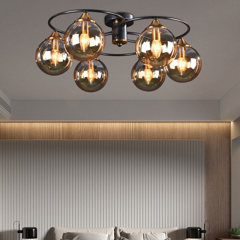 Valentina Nordic Bubble Glass Ceiling Light, Gray/Amber - Lamp Copper
