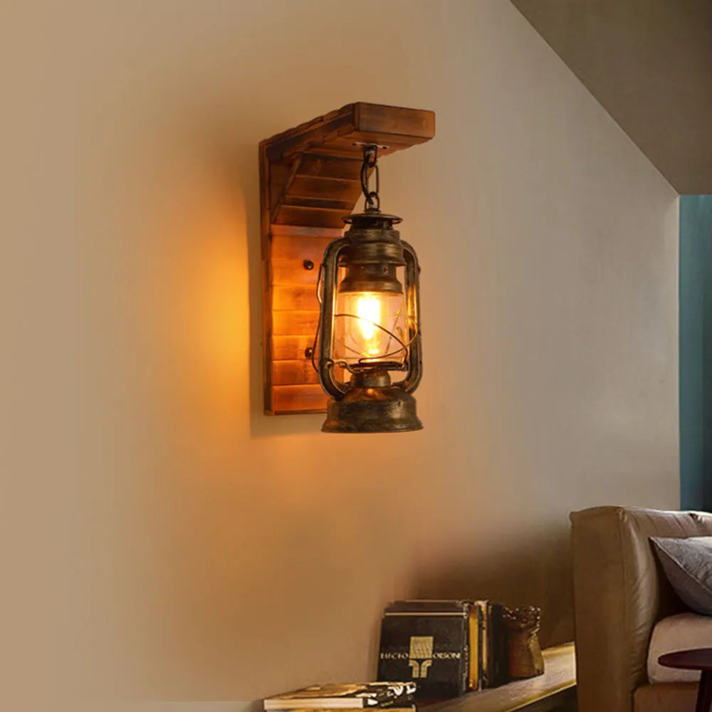 Lyros Lantern Vintage Wooden Rustic Wall Lamp - Lamp Copper