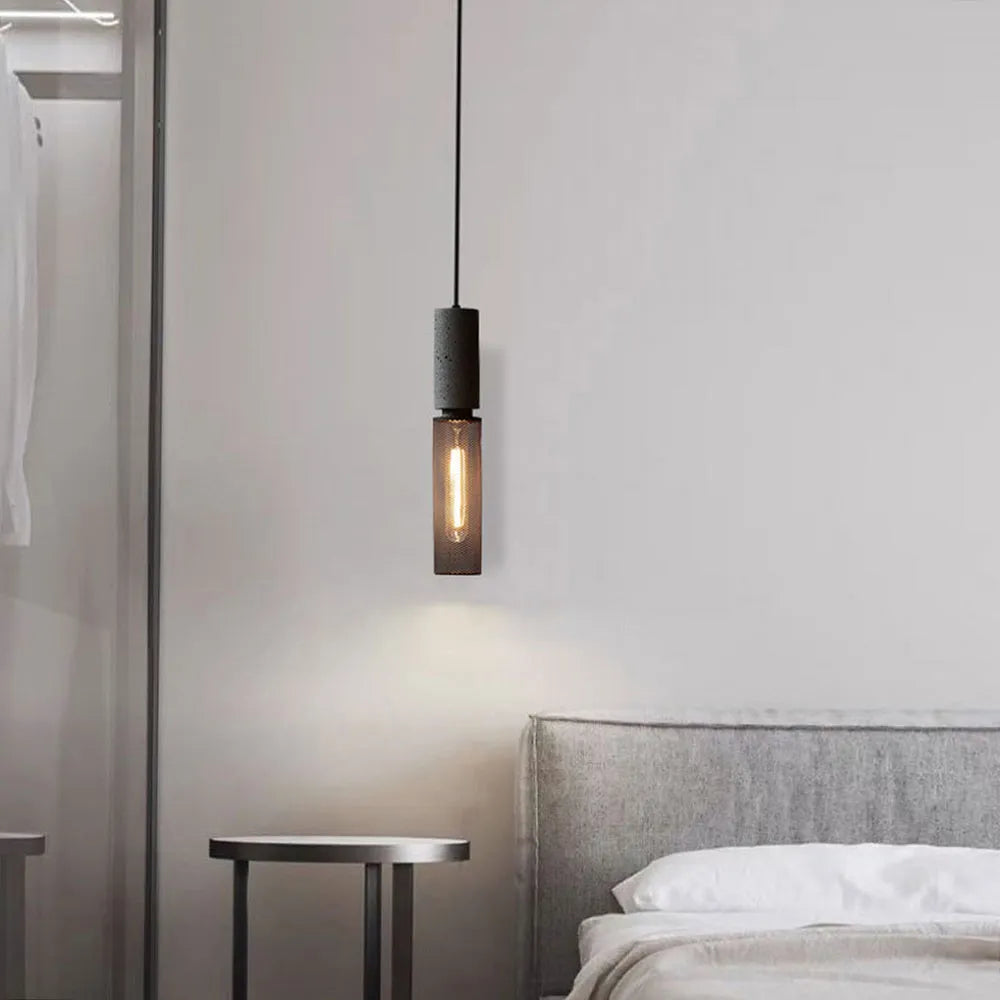 Xenith Industrial Cylindrical Pendant Light, Cement/Metal - Lamp Copper