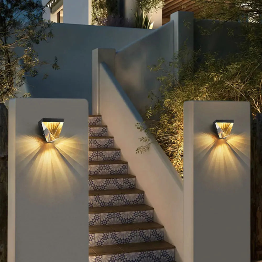 Laxor Waterproof Diamond Shape Metal/Crystal Outdoor Wall Lamp, Gold/Black - Lamp Copper