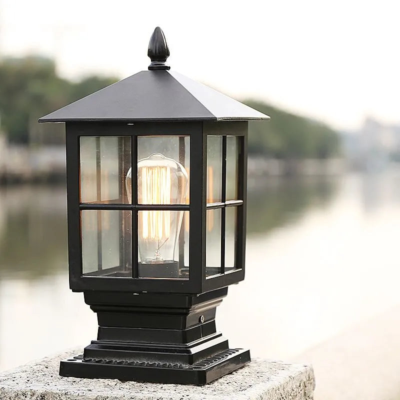 Etilo Modern Metal Glass Lantern LED Outdoor Light Post - Lamp Copper