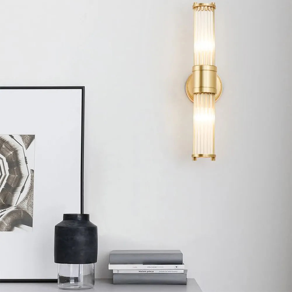 Kristy American Cylindrical Elegant Gold Glass/Metal Vanity Wall Lamp - Lamp Copper