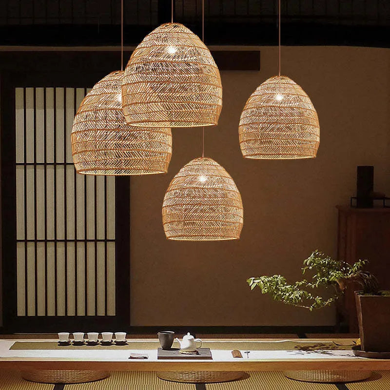 Lian Rattan Bamboo Lampshade Hand Knitted Pendant Light - Lamp Copper